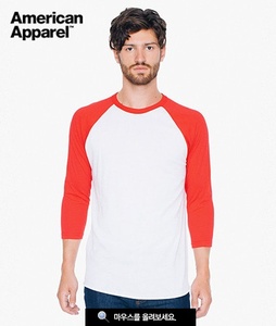 BB453W WHITE/RED 흰색/빨강색 라운드 면티 / 베이직면티셔츠 아메리칸 어페럴 USA핏 라운드면티셔츠