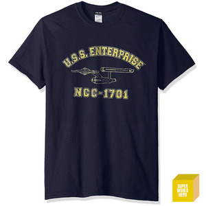 USS 엔터프라이즈 블랙 Trevco Men&#039;s Star Trek Enterprise Athletic T-Shirt [반팔티셔츠]